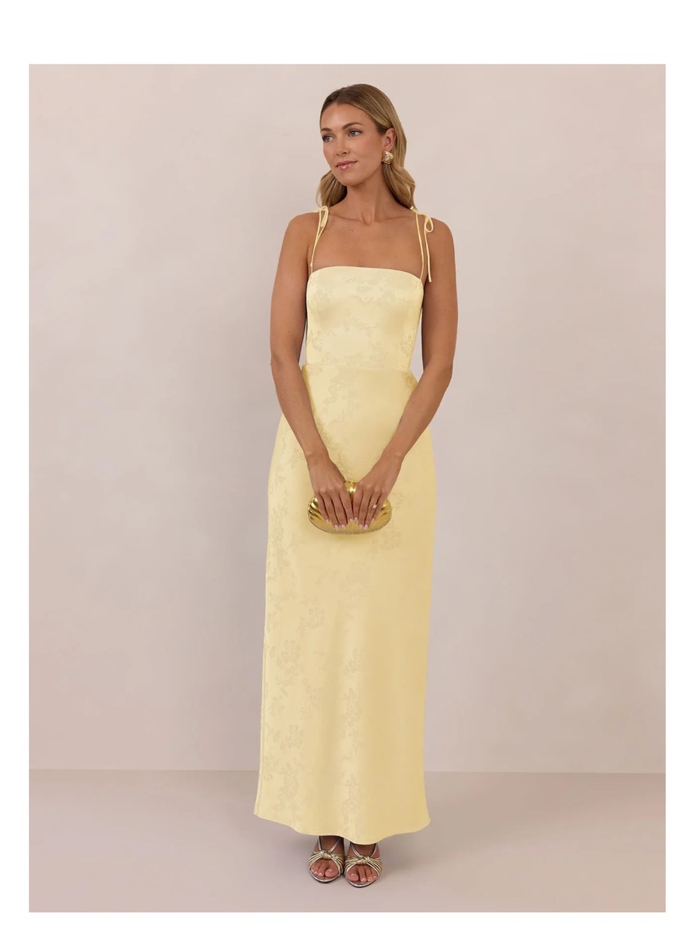 Park & Fifth Pale Yellow Tie-Shoulder Maxi Dress